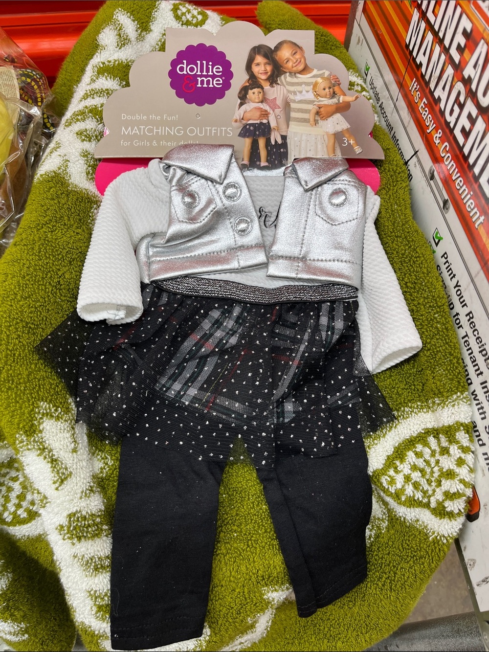 Dollie & Me Silver Jacket and Black Polka Dot Tulle Doll Outfit